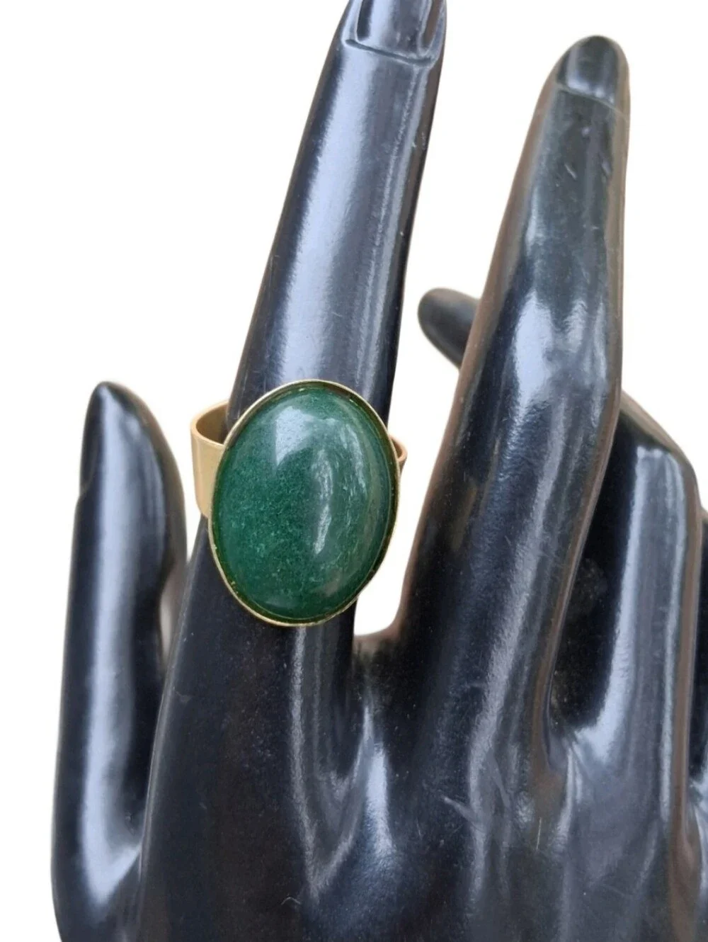 Vintage Green Aventurine Gemstone Jewelry Set Gold Tone Necklace Ring Bracelet